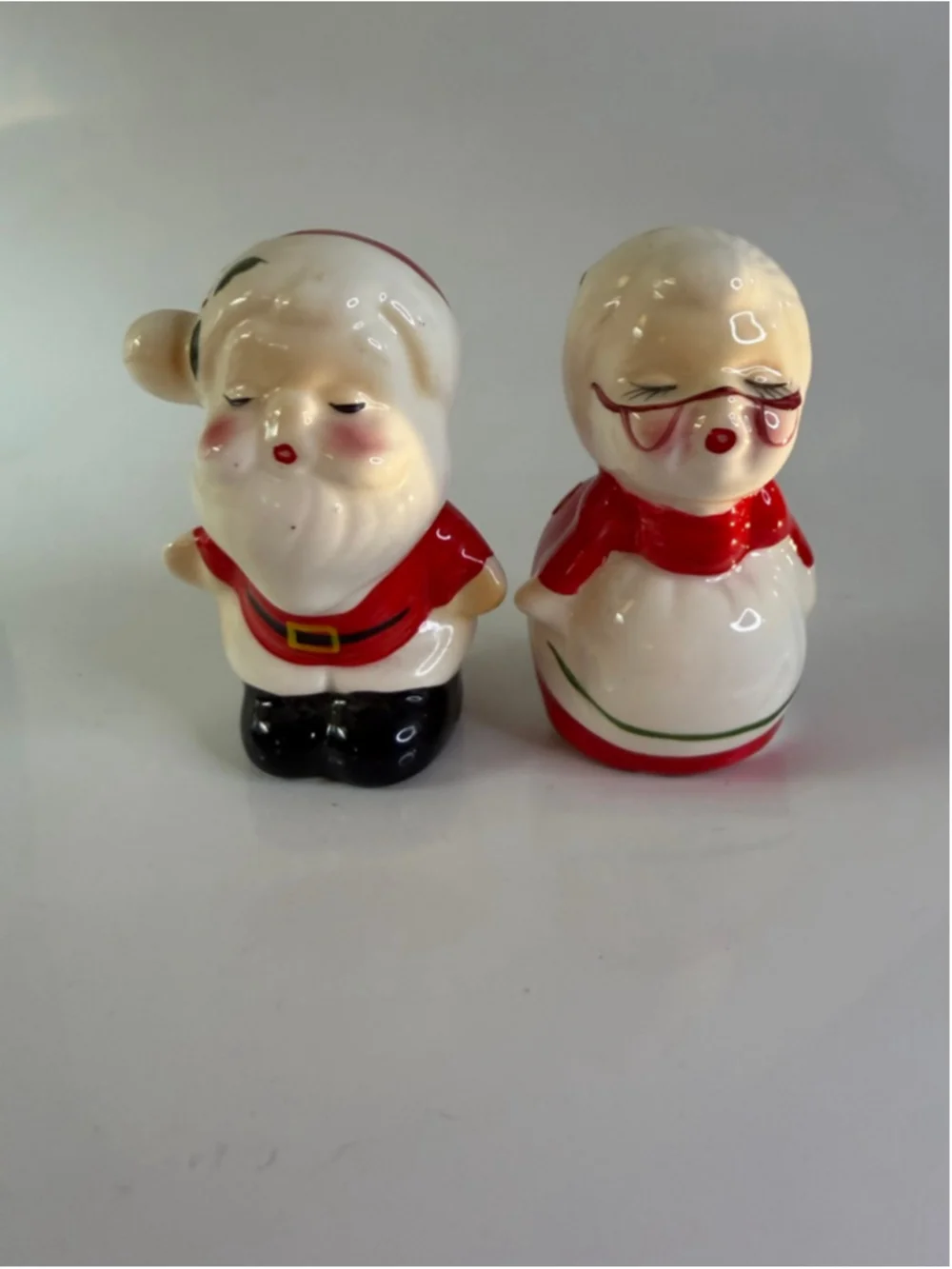 Vintage Mr and Mrs Santa Claus as ceramic salt and pepper shakers